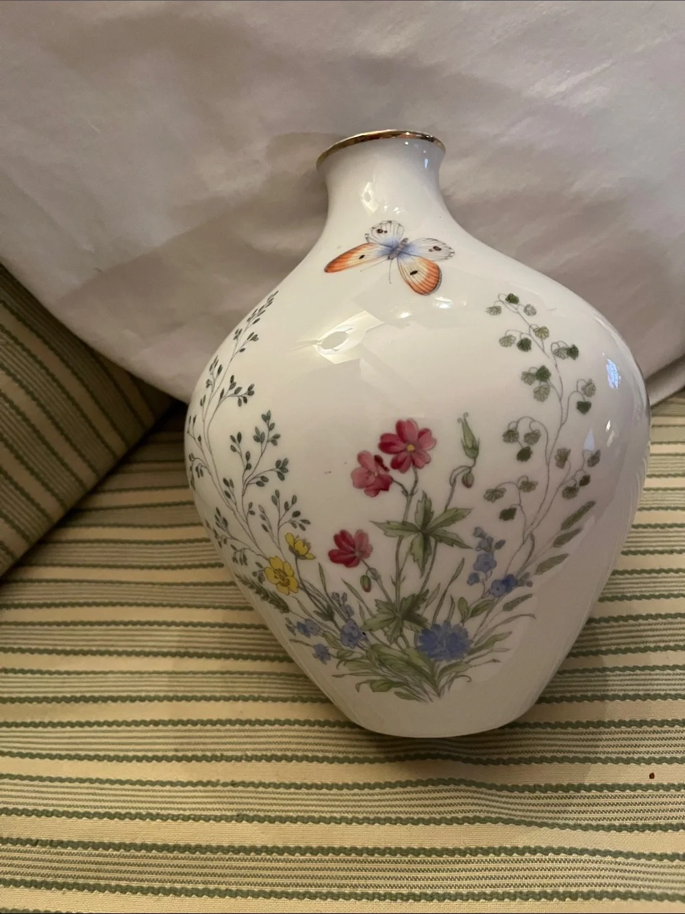 Bavaria Floral Porcelain Vase - White with Blue & Green Floral Accents